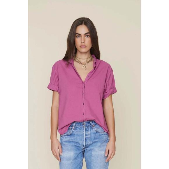 XiRENA Channing Button Up Short Sleeve Shirt Pink Size Medium Coastal Boho - Picture 5 of 6